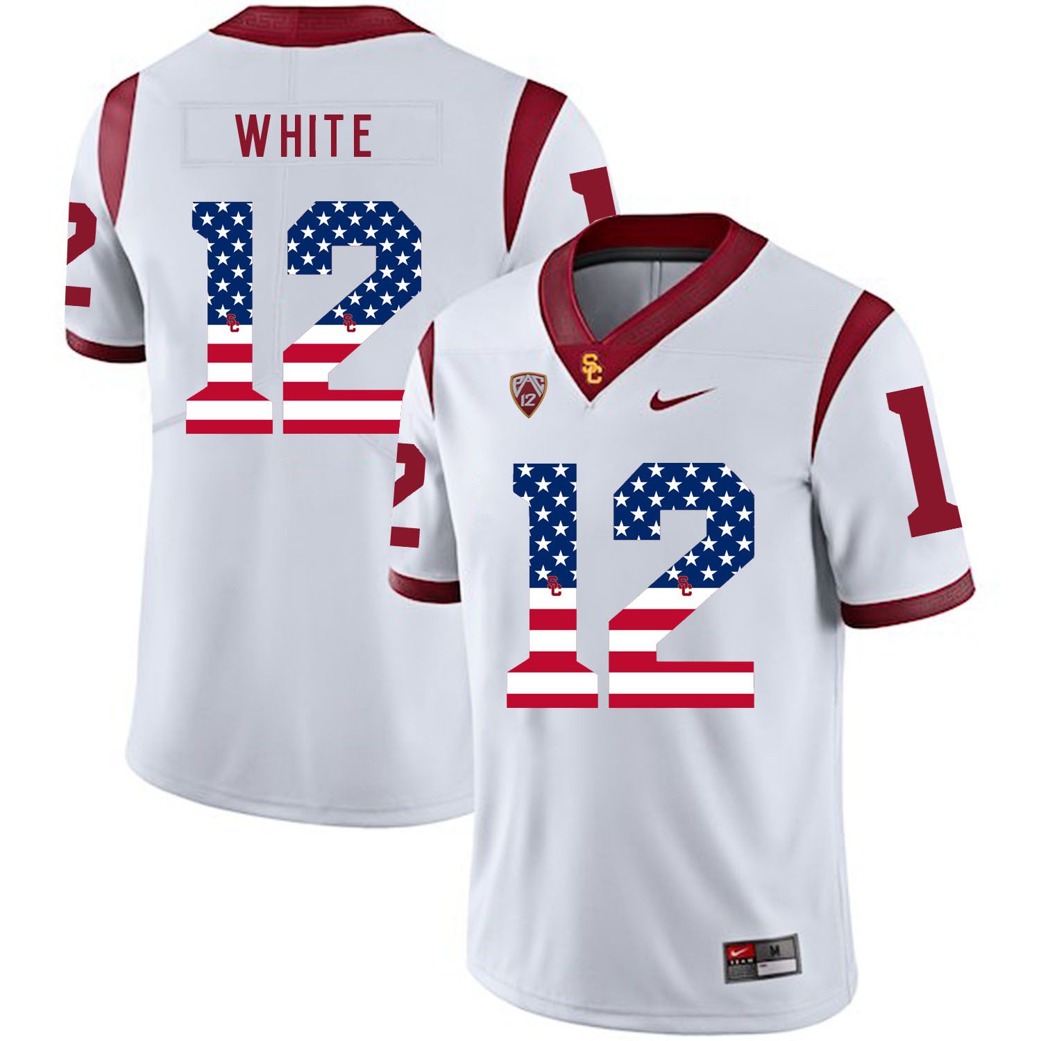 Men USC Trojans #12 White White Flag Customized NCAA Jerseys->customized ncaa jersey->Custom Jersey